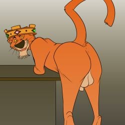 1:1 absurd_res anthro ball big_butt butt crown crown_only disney felid femboy fur gay gay_anal genitals headgear headgear_only hi_res homosexual homosexual_male joesanchez lion looking_at_viewer looking_back looking_back_at_viewer male male/male male_only male_penetrated mammal nude orange_body orange_fur pantherine penis prince_john raised_tail rear_view robin_hood_(disney) smile solo tail yellow_sclera