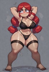 ai_generated angry_face brawl_stars jessie_(brawl_stars) lenceria lingerie_bra lingerie_panties nervous pigtails