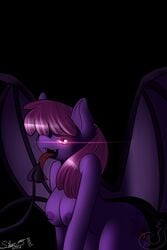 2014 animal_ears anthro berry_punch_(mlp) black_background breasts cutie_mark demon_tail demon_wings equine eyelashes fangs female friendship_is_magic furry glowing glowing_eyes horse_ears leaning_forward licking long_hair long_tongue looking_at_viewer my_little_pony nipples nude pink_eyes pink_hair purple_fur silverfox057 simple_background smooth_skin solo succubus tail tongue tongue_out wings