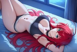 ai_generated bedroom belly_piercing calvin_klein high_school_dxd neckwear rias_gremory