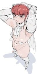 1boy 2d armpits arms_up dress femboy feminine_male girly looking_down male_only pizzlet sissy small_penis solo wedding
