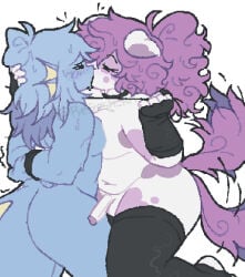 anglerfish_humanoid bemmy_(refresh_rm) black_eyes black_wear dog_ears dog_girl dog_tail fish gailin_(refresh_rm) hands_behind_back holding_collar kissing kissing_mouth penis pulling_collar refresh_rm transgender_woman twitter twitter_user_oc wagging_tail