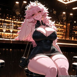 1girl ai_assisted ai_generated ashido_mina bag bangs bar bare_shoulders black_dress black_nails black_sclera blush bokeh boku_no_hero_academia bottle breasts city_lights cleavage covered_navel crossed_legs cup curvaceous curvy curvy_female curvy_figure dress drinking_glass female grin hand_on_own_cheek handbag horns jewelry large_breasts long_hair looking_at_viewer messy_hair miyuai night night_sky pink_hair pink_skin short_dress sitting sky sleeveless smile solo thick thick_ass thick_butt thick_hips thick_legs thick_thighs thighs voluptuous voluptuous_female wide_hips wide_thighs yellow_eyes
