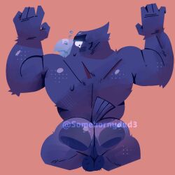 ass_focus avian balls blushing brawl_stars crow_(brawl_stars) furry_only looking_back muscular somehornydud3 sweating tagme