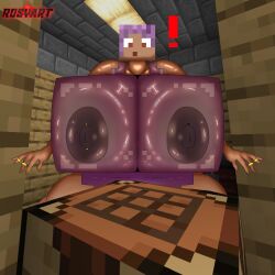 background big_ass big_breasts brown_body chestplate efe_(minecraft) hyper_breasts minecraft rosyart screaming thick_thighs