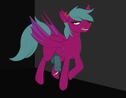 animal_genitalia animal_penis balls bat_pony bodily_fluids cum ear_piercing ear_ring equid equine equine_genitalia equine_penis erection eyelashes fangs feral genital_fluids genitals half-closed_eyes hasbro hi_res hooves horse leaking_cum looking_at_viewer male mammal my_little_pony narrowed_eyes penis piercing pink_body pony precum raised_leg ring_piercing sharp_teeth simple_background smile solo standing tail teeth toony villegreen wings