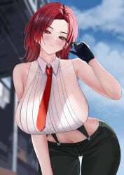1girls big_breasts huge_breasts king_of_fighters light-skinned_female light_skin pale-skinned_female pale_skin red_eyes red_hair see-through short_hair thick tsukikage vanessa_(kof) voluptuous voluptuous_female