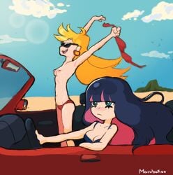 2girls beach bikini breasts female marubokoo nipples panty_&_stocking_with_garterbelt panty_anarchy smile stocking_anarchy tagme topfreedom topless