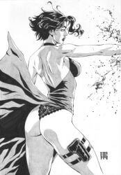 1girls ada_wong asian asian_female ass big_ass black_hair blood capcom choker female gun panties resident_evil short_hair solo traditional_media_(artwork) walter_geovani