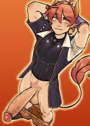 2d 2d_(artwork) 2d_artwork aphmau aphmau_(youtuber) arms_behind_head big_balls big_penis coral_pink_hair demon demon_boy demon_horns erect_penis erection fair_skin from_above gay gay_male half-dressed horn horns large_penis latex_clothing male_only minecraft minecraft_youtubers my_inner_demons_(aphmau) noi_(aphmau) orange_eyes orange_hair pants_down penis shiny_clothes shiny_skin smiling_at_viewer spandex tail top_view veiny_penis viewed_from_above vylantesimp vylantesimp_(artist) yaoi