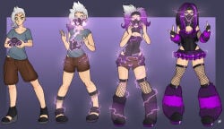 electricity female_only fishnets glowing glowing_eyes goth hair_growth hypnotic_accessory long_hair mask original punk punkification rave_outfit sequence skirt solo transformation wrenzephyr2