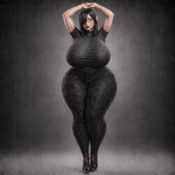 black_hair black_legwear black_lipstick goth huge_ass huge_breasts huge_thighs hyper hyper_ass hyper_breasts hyper_thighs leggings mavis_dracula muscular_female yoga_pants