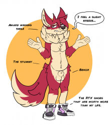 2021 animal_genitalia anthro awoogasm balls canid canine canis clothing dialogue english_text fangs footwear footwear_only genitals gesture half-closed_eyes hi_res inner_ear_fluff looking_at_viewer male mammal mostly_nude mouth_closed narrowed_eyes neck_tuft nude nude_anthro nude_male sheath shoes shoes_only shrug solo speech_bubble standing tail talking_to_viewer teeth text tuft vox_(awoogasm) wolf