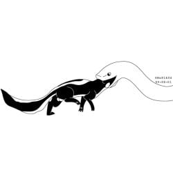1999 1:1 balls black_and_white dated duo feral feral_pred feral_prey forced fur genitals head_first head_in_mouth larger_male larger_pred male male/male male_pred male_prey mammal mephitid monochrome nude oral_vore reptile scalie serpentine_vore size_difference skunk snake toony unwilling_prey urbanhermit vore willing_pred