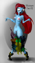 2003 blucanary blue_skin disney grey_background nightmare_before_christmas nipples red_hair sally_(the_nightmare_before_christmas) stitches tagme tim_burton