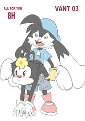 2003 animaniacs black_fur clothes clothing color crossover doggy_style dot_warner eastern_and_western_character female flower front_view interspecies klonoa klonoa_(series) male princess red_nose royalty sex straight tagme vant white_fur