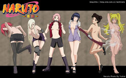 6girls ass back bike_shorts blonde_hair blue_eyes blush breasts brown_hair canon_genderswap female female_only green_eyes hoodie human hyuuga_hinata ino_yamanaka ino_yamanaka(shippuden) long_hair multiple_females multiple_girls naruko naruto naruto_shippuden navel open_clothes partially_clothed pink_hair red_eyes red_hair rule_63 sakura_haruno short_hair short_shorts tenten uzumaki_karin uzumaki_naruto wink yukiei