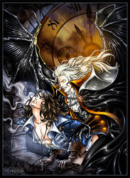 alucard_(castlevania) anal anal_sex bat_wings bishonen candra castlevania dhampir fangs from_behind gay glowing_eyes gothic human male male_only partially_clothed richter_belmont sex vampire wings yaoi