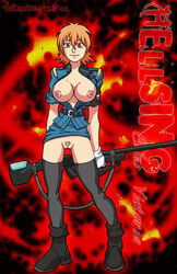 breasts exposed_breasts exposed_pussy functionally_nude gun hellsing partially_clothed pubic_hair pussy red_eyes red_hair seras_victoria skirt_lift the_drunken_monk weapon