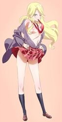 blonde_hair blue_eyes kimura_kaere mouth_hold necktie p.k. sayonara_zetsubou_sensei school_uniform serafuku skirt skirt_lift topless undressing wink