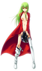 40010prototype breasts c.c. cape code_geass female green_hair helmet long_hair naked_cape nipples nude open_clothes open_robe open_shirt spread_legs standing thighhighs
