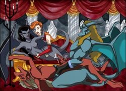 2boys 2girls anal anal_sex angela_(gargoyles) artist_request ass blue-skinned_male blue_skin brooklyn_(gargoyles) cum_while_penetrated disney ejaculation_while_penetrated erect_while_penetrated fox_xanatos fur furry gabriel_(gargoyles) gargoyles gay human implied_anal interspecies interspecies_yuri janine_renard light-skinned_female light_skin male_penetrated masturbating_while_penetrated masturbation muscular muscular_male nipples penis purple-skinned_female purple_skin red-skinned_male red_skin statue tattoo tattoo_on_face yaoi yaoi_with_female_audience yuri