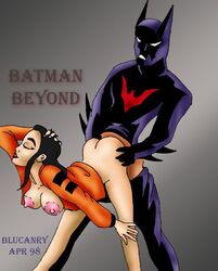 1boy 1girls arched_back batman_(series) batman_(terry_mcginnis) batman_beyond bent_over big_breasts blucanary breasts dana_tan dc_comics dcau doggy_style from_behind from_behind_position lowres nipples straight terry_mcginnis