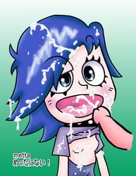 blue_eyes blue_hair cartoon_network cum cum_in_mouth cum_on_body cum_on_face ejaculation gradient_background green_background hi_hi_puffy_amiyumi metta-ni-nai metta_ni_nai partial_male white_background yumi_yoshimura