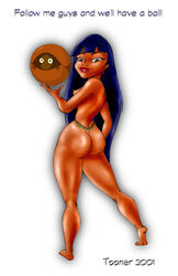 1girls 2001 armadillo chel dark-skinned_female dark_skin dreamworks female lowres native_american nipples straight_hair text the_road_to_el_dorado tooner white_background