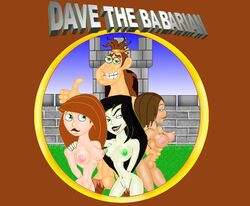 1boy 3girls bonnie_rockwaller crossover dave_(dave_the_barbarian) dave_the_barbarian disney disney_channel female human kim_possible kimberly_ann_possible male multiple_girls nipples pussy shego straight_hair tagme vlade