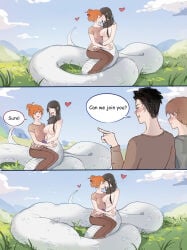 kissing kissing_partner naga snake_girl topless_female watching yuri
