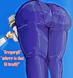 ass ass_focus ass_up bent_over big_ass five_nights_at_freddy's:_security_breach jeans male_pov panties_visible_through_clothing pantylines pov randomart speech_bubble suggestive text tight_clothing vanessa_(fnaf)