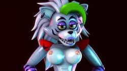 3d 4k bedroom_eyes bust bust_portrait disboi215 ear_piercing five_nights_at_freddy's five_nights_at_freddy's:_security_breach green_hair grey_body hands_on_hips highres looking_at_viewer pink_nipples pinup purple_lipstick red_shoulder_pads roxanne_wolf_(fnaf) sfm silver_hair silver_skin source_filmmaker