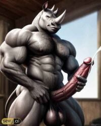 ai_generated anthro anthrofied furry genitals huge_cock male male_only monster monster_cock muscular_male rhino rhinoceros rhinocerotoid