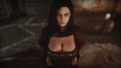 1female 1girls big_breasts breasts female female_focus female_only game_screenshot modded naked naked_female nord nude nude_female serana skyrim vampire vampire_girl