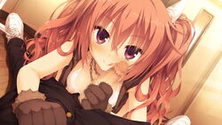 1boy 1girls blush breasts cat_ears cat_paws censored erect_nipples fake_animal_ears feet female game_cg gloved_handjob gloves handjob hetero highres inaba_meguru kobuichi light-skinned_female light-skinned_male light_skin long_hair looking_at_viewer lying muririn naughty_face orange_hair paw_gloves paws paws_handjob penis red_eyes sanoba_witch small_breasts sneakers tied_hair tongue tongue_out twintails