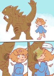 2025 ambiguous_gender anthro anus biped bipedal_feral blush blush_lines bottomless bottomless_anthro brdzandbiscuits canid canine canis closed_eyes clothed clothing comic digital_drawing_(artwork) digital_media_(artwork) domestic_dog duo english_description equid equine eyebrow_through_hair eyebrows fart fart_cloud farting_on_another farting_on_face feces feces_creature feral generation_2_pokemon gin_the_puppycorn green_fart_cloud hair hi_res horn hybrid mammal musical_note musical_symbol mythological_creature mythological_equine mythology nintendo oblivious onomatopoeia open_mouth open_smile pokemon pokemon_(species) puffy_anus size_difference smile sound_effects speech_bubble symbol tail text translucent translucent_hair tyranitar unicorn unidog vector_(tyranitar) walking