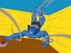 beast_(x-men) danger_room feet hank_mccoy lannad male male_feet male_only male_tickling marvel marvel_comics no_visible_genitalia speedo_only suspension_bondage tickling tickling_feet x-men