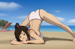 1girls ai_generated asian avatar_legends avatar_the_last_airbender bikini booty breasts brown_hair female fire_nation jack-o_pose juicy_butt light-skinned_female long_hair looking_at_viewer silversoul thick_thighs ty_lee white_bikini