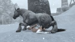 deep_penetration game game_screenshot horse horse_penis ice_queen raped skirt skyrim snow zoophilia