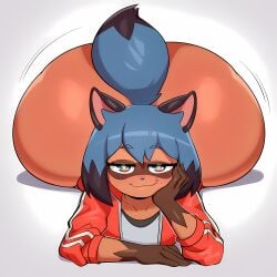 2025 :3 absurd_res absurdres ai_assisted ai_generated brat bratty brattykattyy caked_up dumptruck_ass hand_on_head head_in_hand hi_res highres huge_ass lying lying_on_stomach michiru_kagemori on_stomach smug thick thick_ass