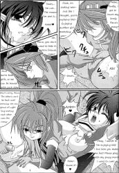 2girls big_breasts bondage breasts comic dialogue elf_ears large_breasts monochrome nipples panties pointy_ears precis_neumann pussy rena_lanford restrained rubbing_pussy star_ocean star_ocean:_the_second_story star_ocean_the_second_story text torn_clothes yuri