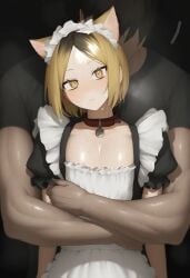 1boy 1girls animal_ears blonde_hair cat_ears catgirl femboy haikyuu!! kenma_kozume maid maid_headdress maid_uniform rubber