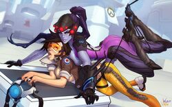 2015 2d ass blizzard_entertainment blue_skin bodysuit boots brown_hair dickgirl doggy_style female from_behind futa_on_female futanari gloves goggles hair headgear high_heels incase intersex jacket open_mouth overwatch penis ponytail purple_hair sex short_hair tied_hair tight_clothes tracer vintem widowmaker