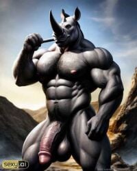 ai_generated anthro anthrofied furry genitals huge_cock male male_only monster monster_cock muscular_male rhino rhinoceros rhinocerotoid