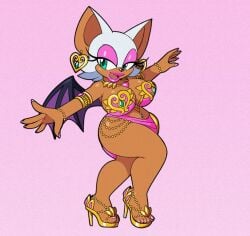 anthro anthro_female anthro_only big_breasts big_hips furry furry_female furry_only harem_girl harem_outfit hourglass_figure mobian_(species) omegasunburst rouge_the_bat sonic_(series) sonic_the_hedgehog_(series)