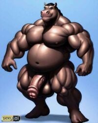 ai_generated anthro fat fat_belly furry genitals hippopotamid hippopotamus huge_balls huge_cock male_only monster monster_cock muscular_male overweight_male