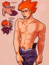 1boy ginger pico's_school pico_(newgrounds) pubic_hair pubic_hair_peek shirtless shirtless_male tagme