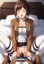 ai_generated attack_on_titan missionary_position sasha_braus shingeki_no_kyojin strap-on yuri