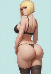 1girls ai_generated ass ass_focus bare_shoulders bare_thighs big_ass big_breasts blonde_hair blue_eyes blunt_bangs blush bob_cut bra breasts breasts_bigger_than_head busty child_bearing_hips cleavage closed_mouth cowboy_shot expressionless female female_only from_behind g-string hand_on_hip hanging_breasts hi_res holding_object hourglass_figure huge_ass huge_breasts indoors kunoichi large_breasts large_hips light-skinned_female light_skin lingerie lingerie_bra lingerie_panties lxlbanner mature mature_female mature_woman midriff milf mommy nai_diffusion narrowed_eyes naruto naruto_shippuden navel ninja outdoors panties pinup plump rear_view sagging_breasts samui short_hair stable_diffusion standing stockings top_heavy top_heavy_breasts towel underwear underwear_only upper_body viewed_from_below voluptuous voluptuous_female wide_hips